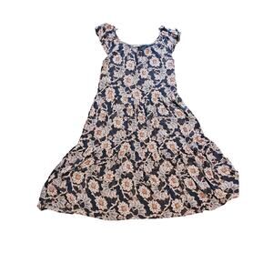 Knox Rose tiered midi dress blue floral womens large cottage prairie coastal